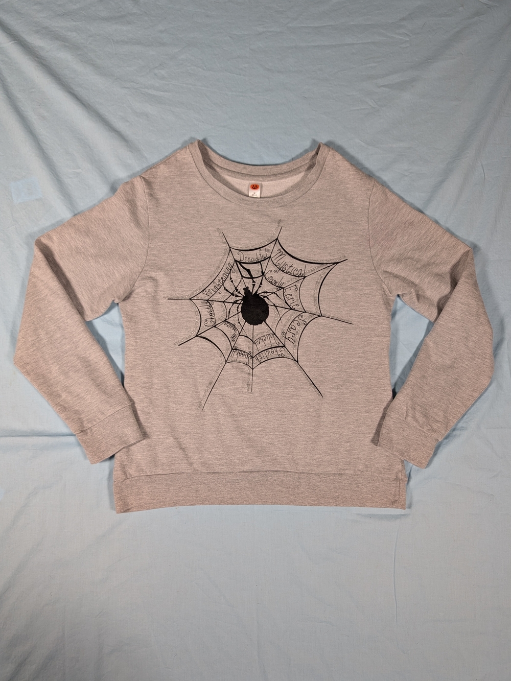 Holiday Editions Gray Crewneck Sweatshirt with Spider Web Graphic
